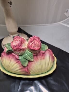 💥 Corner Ruby Garden Collection Pink Flower Floral Butterdish NEW Cabbage